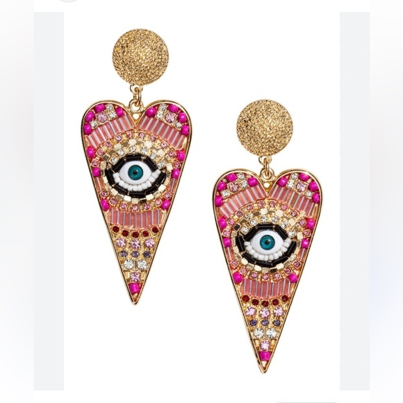 FABULOUS Gold and pink 🩷 EVIL EYE Earrings - Picture 1 of 7